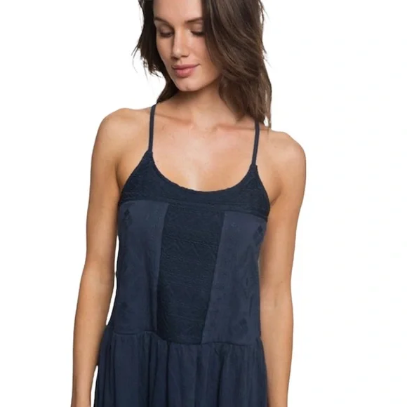 Roxy Beaches Strappy Embroidered Blue Racerback Dress - Picture 8 of 14